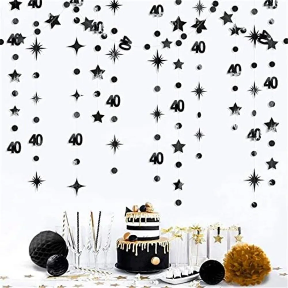 Black 40th Birthday Garland Number 40 Party Decorations Metallic Banner Twinkle